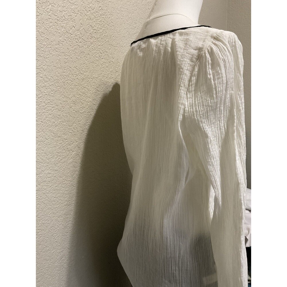 LOFT, Women’s Long Sleeve Cotton Blouse, White, Black Trim, Size: M - Picture 3 of 8